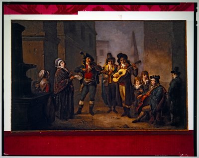 Músicos callejeros en traje revolucionario (pintura) de Jacques Gamelin