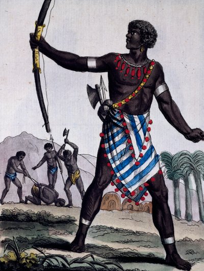 Guerrero Anzikos, África, grabado de la Enciclopedia de viajes de Jacques Grasset de Saint Sauveur