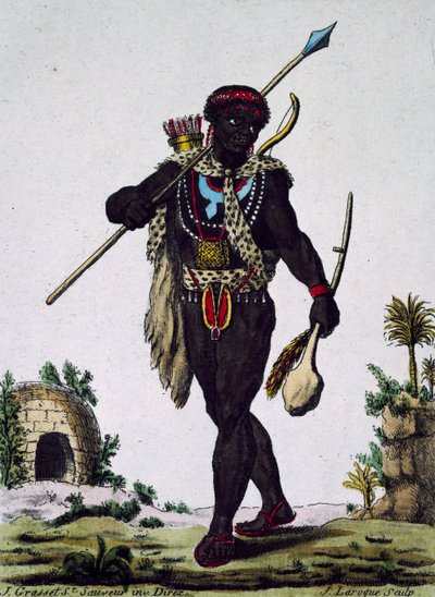 Hombre de la tribu Namaquas, África, grabado de la Enciclopedia de viajes de Jacques Grasset de Saint Sauveur