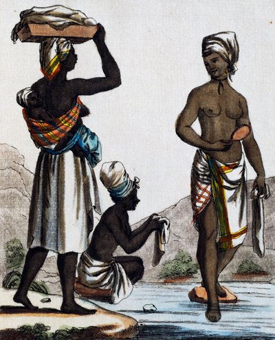 Lavanderas de Santo Domingo, grabado en color de un dibujo de Labrousse, de la Enciclopedia de Viajes de Jacques Grasset de Saint Sauveur