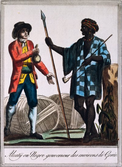 Alcaty, jefe tribal de Gorée, Senegal, grabado de un dibujo de Labrousse (activo 1796), de la Encyclopédie des Voyages, por Jacques Grasset de Saint-Sauveur (1757-1810) de Jacques Grasset de Saint Sauveur
