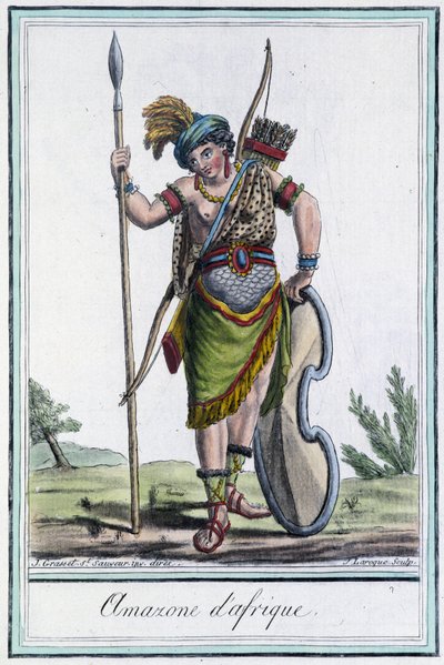 Amazona de África - en "Encyclopedia of Travels" de Grasset St Sauveur, ed. 1796 de Jacques Grasset de Saint Sauveur