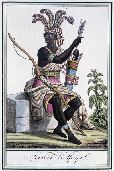 Amazona de África - en "Enciclopedia de Viajes" por Grasset St Sauveur, ed. 1796 de Jacques Grasset de Saint Sauveur