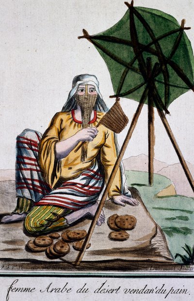 Mujer árabe del desierto vendiendo pan, grabado de Encyclopedie des Voyages, por Jacques Grasset de Saint-Sauveur (1757-1810) de Jacques Grasset de Saint Sauveur