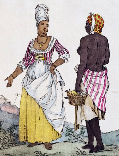 Mujer negra y mujer mulata de Santo Domingo, grabado en color de un dibujo de Labrousse de Jacques Grasset de Saint Sauveur