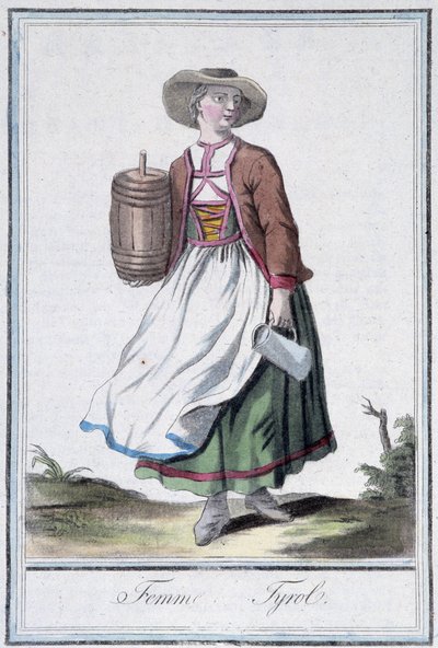 Mujer de Tirol - en Encyclopedia of Travels por Grasset St Sauveur, ed. 1796 de Jacques Grasset de Saint Sauveur