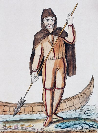 Traje de pesca, grabado en color del dibujo de Labrousse (activo 1796), de Encyclopédie des Voyages, por Jacques Grasset de Saint-Sauveur (1757-1810) de Jacques Grasset de Saint Sauveur