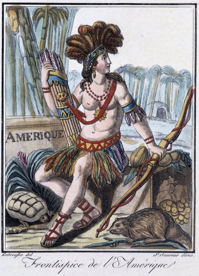 Frontispicio de América - en “Enciclopedia de los viajes” de Grasset St Sauveur, ed. 1796 de Jacques Grasset de Saint Sauveur