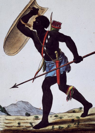 Guerrero Juida, África, grabado de la Enciclopedia de viajes de Jacques Grasset de Saint Sauveur