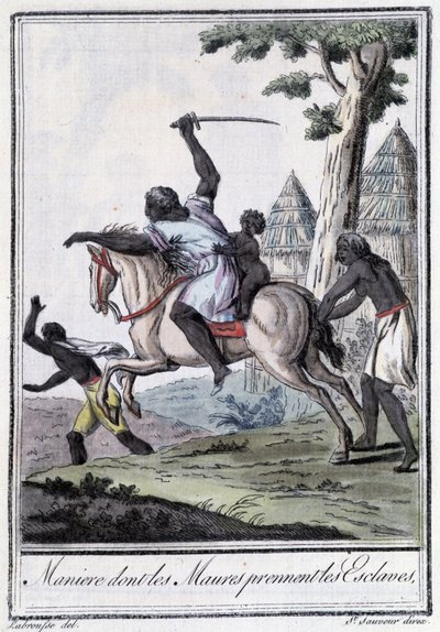 Manejo de los moros para tomar esclavos - en “Encyclopédie des voyages” de Grasset Saint Sauveur, ed. París 1796 de Jacques Grasset de Saint Sauveur