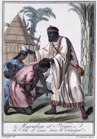 Marabú de la isla Saint Louis, Senegal - en "Encyclopédie des voyages" de Grasset Saint Sauveur, ed. París 1796 de Jacques Grasset de Saint Sauveur