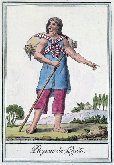 Campesino de Quito (Ecuador) - en Encyclopedia of Travels por Grasset St Sauveur, ed. 1796 de Jacques Grasset de Saint Sauveur