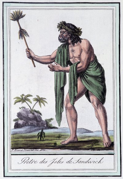 Sacerdote de las islas Sandwich - en Encyclopédie des voyages por Grasset Saint Sauveur, ed. París 1796 de Jacques Grasset de Saint Sauveur