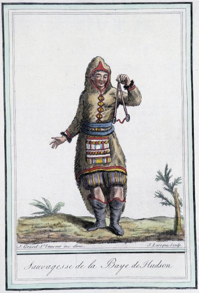 Salvaje de la Bahía de Hudson (Canadá) - en "Enciclopedia de Viajes" por Grasset St Sauveur, ed. 1796 de Jacques Grasset de Saint Sauveur