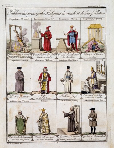 Tabla de las principales religiones del mundo y su fundador - en "Museo de la Juventud" por Grasset St Sauveur, finales del siglo XVIII de Jacques Grasset de Saint Sauveur