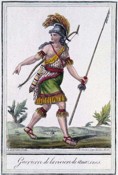 Guerrero del río Amazonas - en “Encyclopedia of Voyages” de Grasset St Sauveur, ed. 1796 de Jacques Grasset de Saint Sauveur