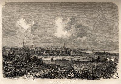 Vista general de Copenhague, dibujo de Jacques Guiaud (1810-1876), para ilustrar el viaje de J.M. Dargaud a Dinamarca (1800-1860), en 1860. Grabado en “Le tour du monde”, editado por Edouard Charton de Jacques Guiaud