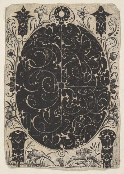 Estuche ovalado decorado con Schweifwerk en dos variantes, rodeado de motivos más pequeños..., ca. 1614-19 de Jacques Hurtu
