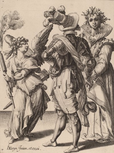 Cupido con los ojos vendados sosteniendo una antorcha ante una pareja, atribuido a Zacharias Dolendo, 1595-6 de Jacques II de Gheyn