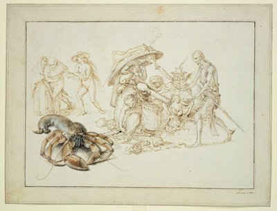 Langosta y dos brujas , c.1602 (pluma y acuarela sobre papel) de Jacques II de Gheyn