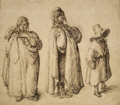 Dos estudios de una mujer roma y un niño roma con un gran sombrero de Jacques II de Gheyn