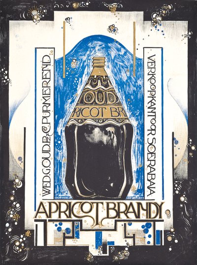 Póster publicitario de brandy de albaricoque, para el vendedor de vino y jerez Oud, c.1920 de Jacques Jongert