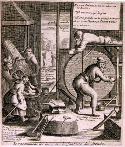 Ilustración grabada del siglo XVII de una colección de proverbios. París 1657-1663. Por Jacques Lagniet (1620-1675). Grabador francés. De él son numerosos grabados de crítica social y cuadros de burla como sus ilustraciones a veces grotescas y fantásticas de Jacques Lagniet