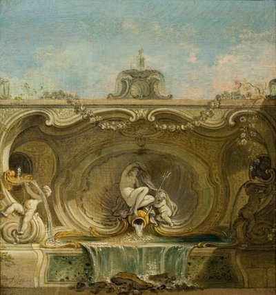 Diseño de fuente. Náyade y Putto de Jacques Lajoue de