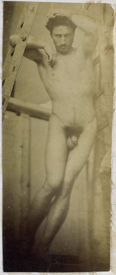 Estudio de un modelo desnudo masculino, colgado en un andamio de madera, en el estudio de Jacques de Lalaing de Jacques Lalaing (attributed to)