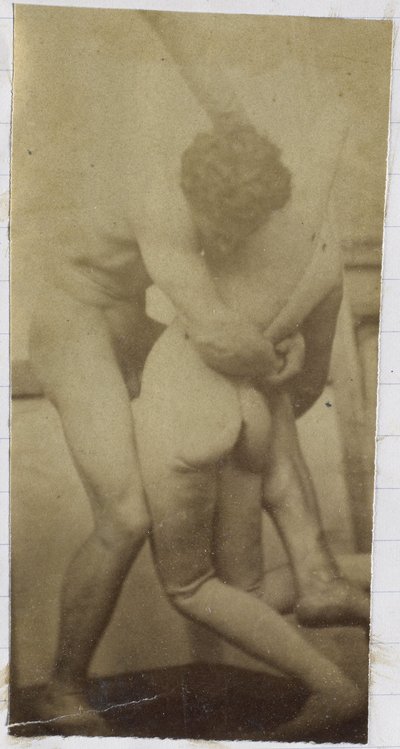 Estudio de un modelo desnudo masculino, de pie y luchando con un maniquí, en el estudio de Jacques de Lalaing, posiblemente estudio preliminar para el cuadro The Wrestlers de Jacques Lalaing (attributed to)