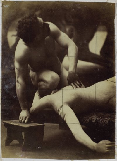 Estudio de un modelo desnudo masculino luchando con un maniquí, en el estudio de Jacques de Lalaing de Jacques Lalaing (attributed to)