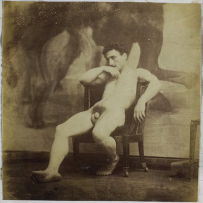 Estudio de un modelo desnudo masculino, sentado en una silla, en el estudio de Jacques de Lalaing de Jacques Lalaing (attributed to)