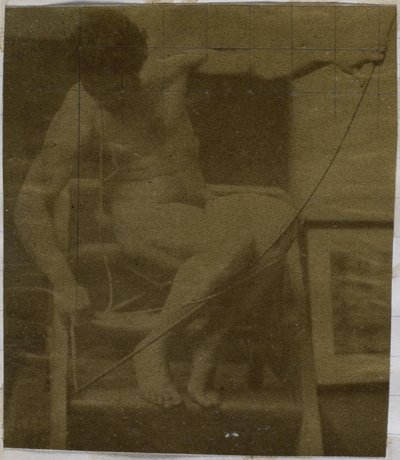 Estudio de un modelo desnudo masculino sentado en un escalón, visto de frente con una cuerda y un lazo en el regazo, en el estudio de Jacques de Lalaing de Jacques Lalaing (attributed to)