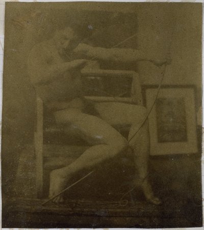 Estudio de un modelo desnudo masculino sentado en un escalón, visto de frente con una cuerda y un lazo en el regazo, en el estudio de Jacques de Lalaing de Jacques Lalaing (attributed to)