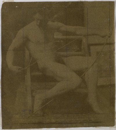 Estudio de un modelo desnudo masculino sentado en un escalón, visto de frente con una cuerda y un lazo en el regazo, en el estudio de Jacques de Lalaing de Jacques Lalaing (attributed to)