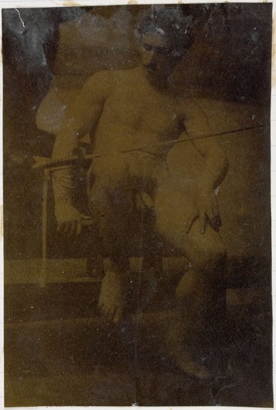 Estudio de un modelo desnudo masculino, sentado de frente con una espada en el regazo, en el estudio de Jacques de Lalaing de Jacques Lalaing (attributed to)
