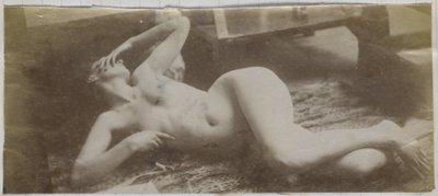 Estudio de una modelo de desnudo femenino, acostada sobre una piel de tigre, en el estudio de Jacques de Lalaing de Jacques Lalaing (attributed to)