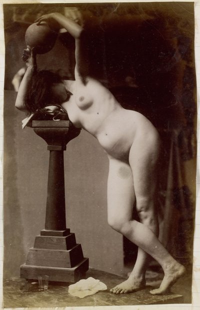 Estudio de un modelo de desnudo femenino, visto de frente, en el taller de Jacques de Lalaing, estudio preliminar para una fuente circular de Jacques Lalaing (attributed to)
