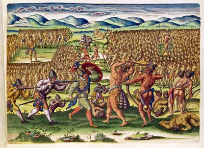 Los franceses ayudan a los indios en la batalla, de 