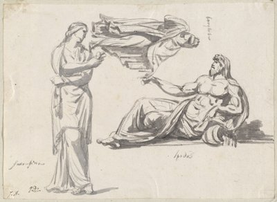 Un dios del río y dos esculturas clásicas de Jacques Louis David