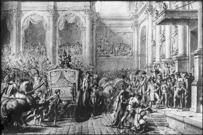 Regreso de la Consagración, Napoleón llegando al Hotel de Ville, París, 1805 de Jacques Louis David