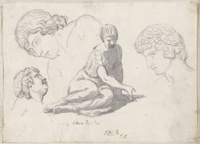 Lanzador de dados y otros estudios después de esculturas antiguas de Jacques Louis David