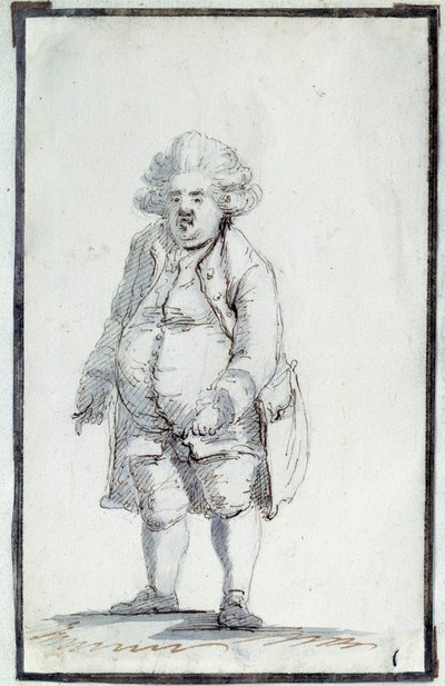 Revolución Francesa: Caricatura de Mirabeau-Tonneau, André Boniface Louis Riquetti, Vizconde de Mirabeau, conocido como Mirabeau-Tonneau por su corpulencia. Dibujo en tinta marrón de Jacques Louis de Jacques Louis David