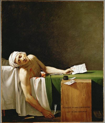 Jean Paul Marat, político y publicista, muerto en su bañera, asesinado por Charlotte Corday en ... de Jacques Louis David