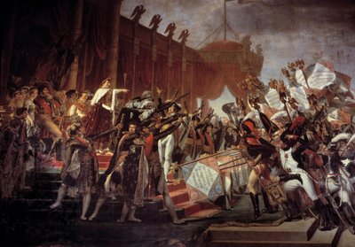 Juramento del ejército hecho al emperador Napoleón I (1769-1821) después de la distribución de las águilas en el Campo de Marte, 5/12/1804 (detalle) de Jacques Louis David