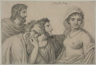 Phryné ante los jueces, c.1816-1820 (tiza negra sobre papel de estambre) de Jacques Louis David