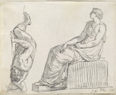 Mujer sentada y hombre tumbado en el suelo de Jacques Louis David