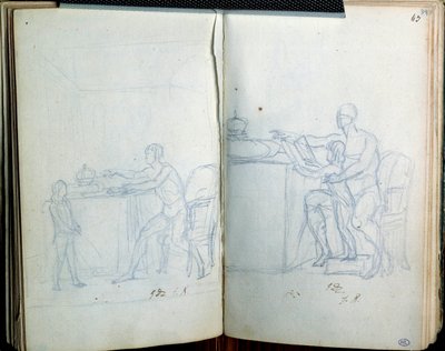Estudio para retrato de Luis XVI y el delfín. Dibujo de Jacques Louis David de Jacques Louis David
