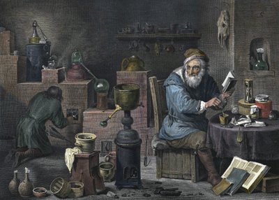 El alquimista. Grabado de Jacques-Louis Pérée. Siglo XVII. de Jacques Louis Perée