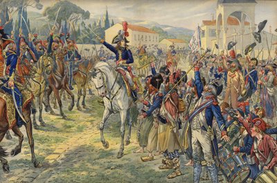 Napoleón Bonaparte a su llegada a la ciudad ocupada de Niza de Jacques Marie Gaston Onfray de Breville (Job)